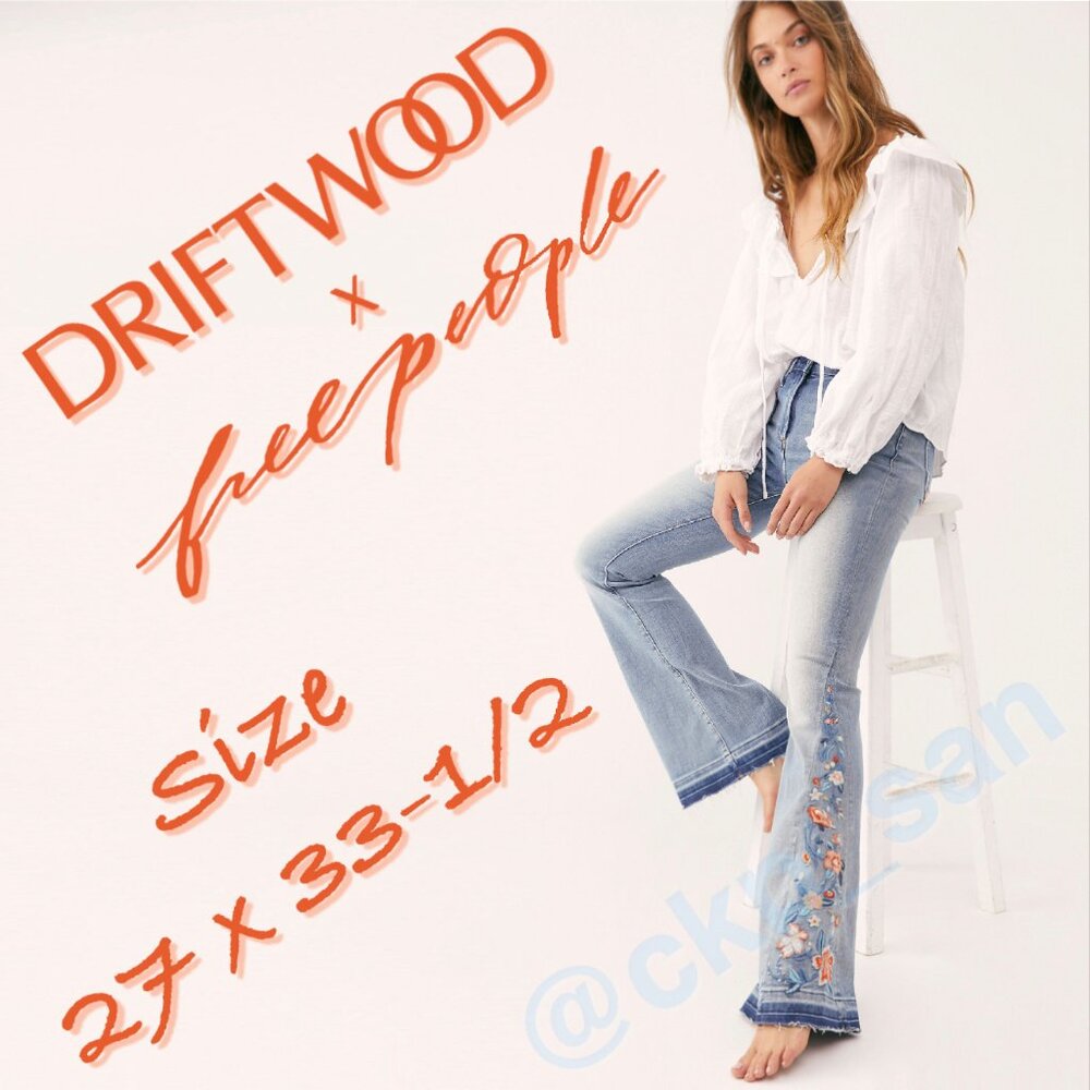 Free People x Driftwood Farrah Embroidered Flare Jeans Sz 27